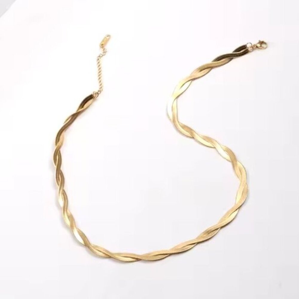 Gold Herringbone Twist Necklace Waterproof Necklace Gorgeous Layering Necklace - Picture 15 of 15